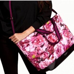 Victoria’s Secret NWT Satin Floral Quilted Weekender Tote Bag Purse Crossbody